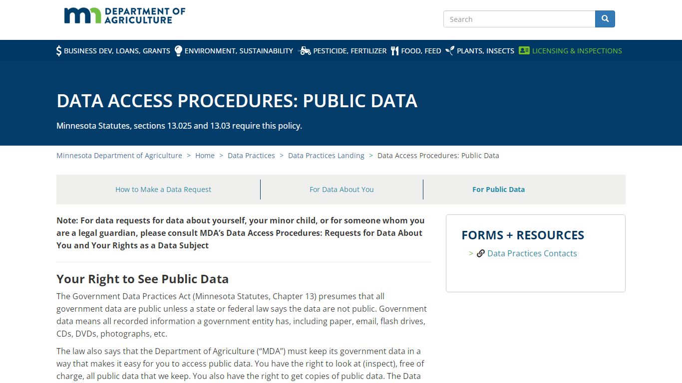 Data Access Procedures: Public Data | Minnesota Department of Agriculture